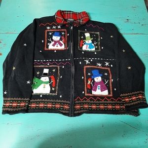 Vintage Ugly tacky Christmas Holidays Granny snowman sweater